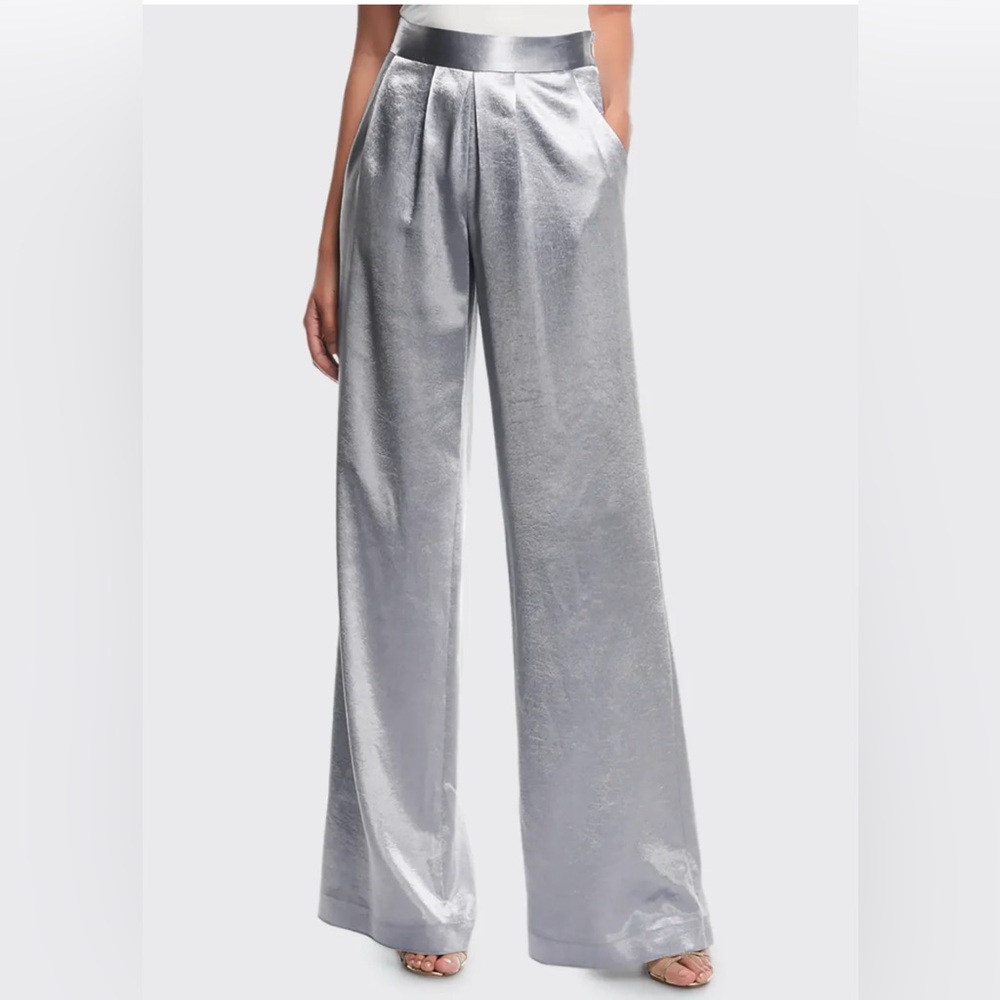 Ramy Brook Satin Iris wide leg Pants silver size 0
